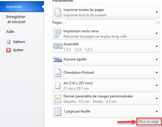 Sélection mise en page
