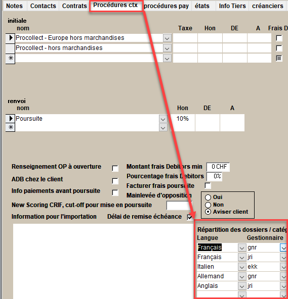 Gestionnaires affectés à un client